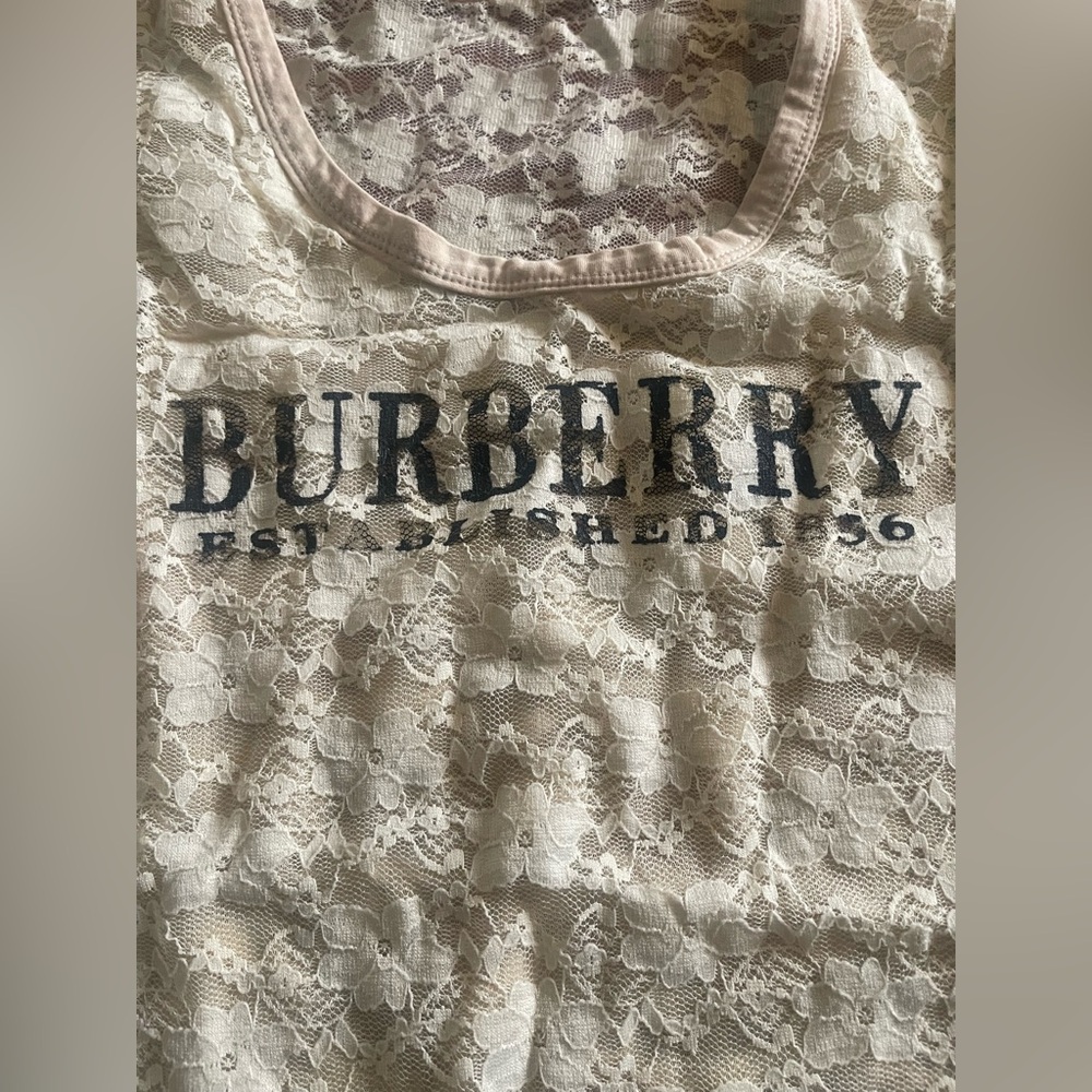 Burberry Cream Lace Logo Tee Dress with Scoop Neck - Picture 2 of 5
